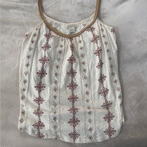 Lucky Brand Cream and Purple Embroidered Camisole